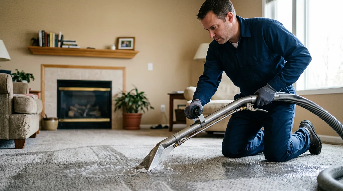 Water damage restoration technician working near Hastings, MI